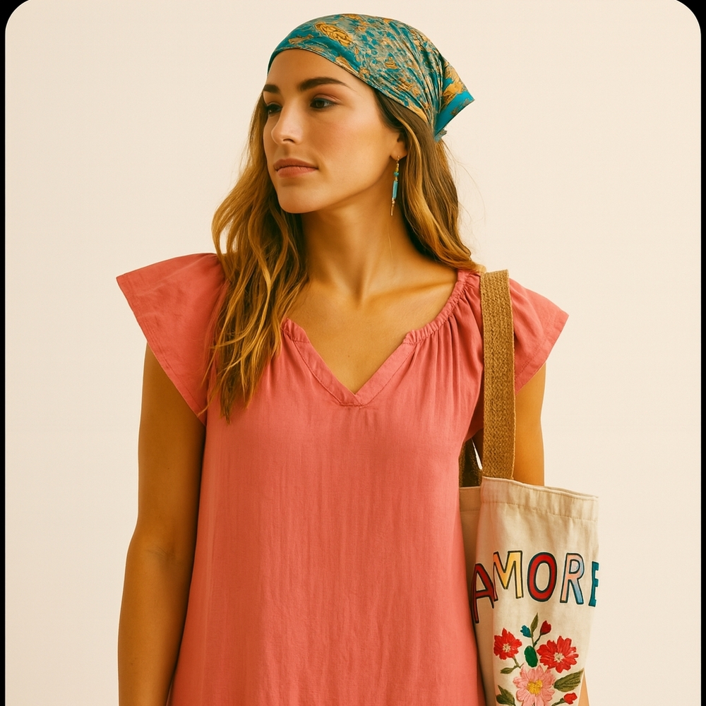Finley Hattie‎ Linen Dress in Washed Coral Laidback Style | Coastal Boho | Sz S - Picture 8 of 8